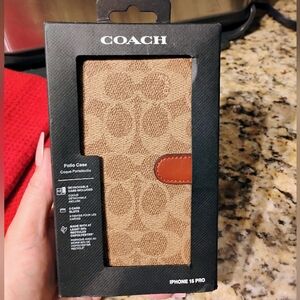 Coach Tan Signature Canvas Phone Case Wallet